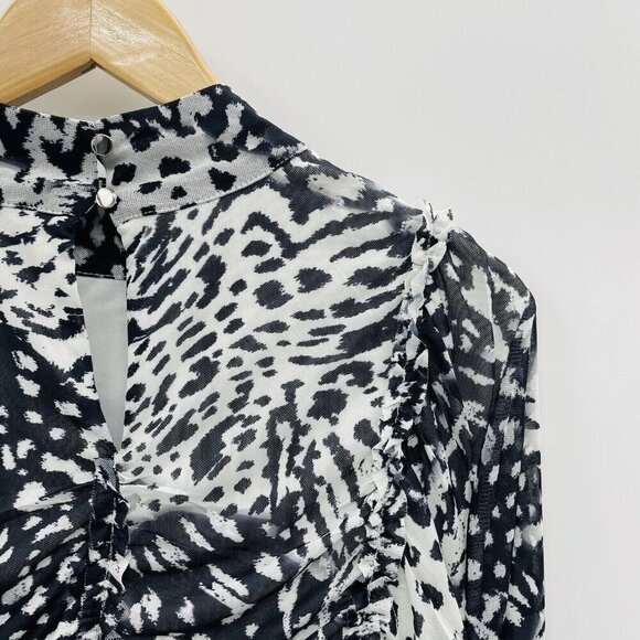 Cable & Gauge Womens Plus Size 2X Ruched Printed Long Sleeve Blouse White 315 - Picture 3 of 7